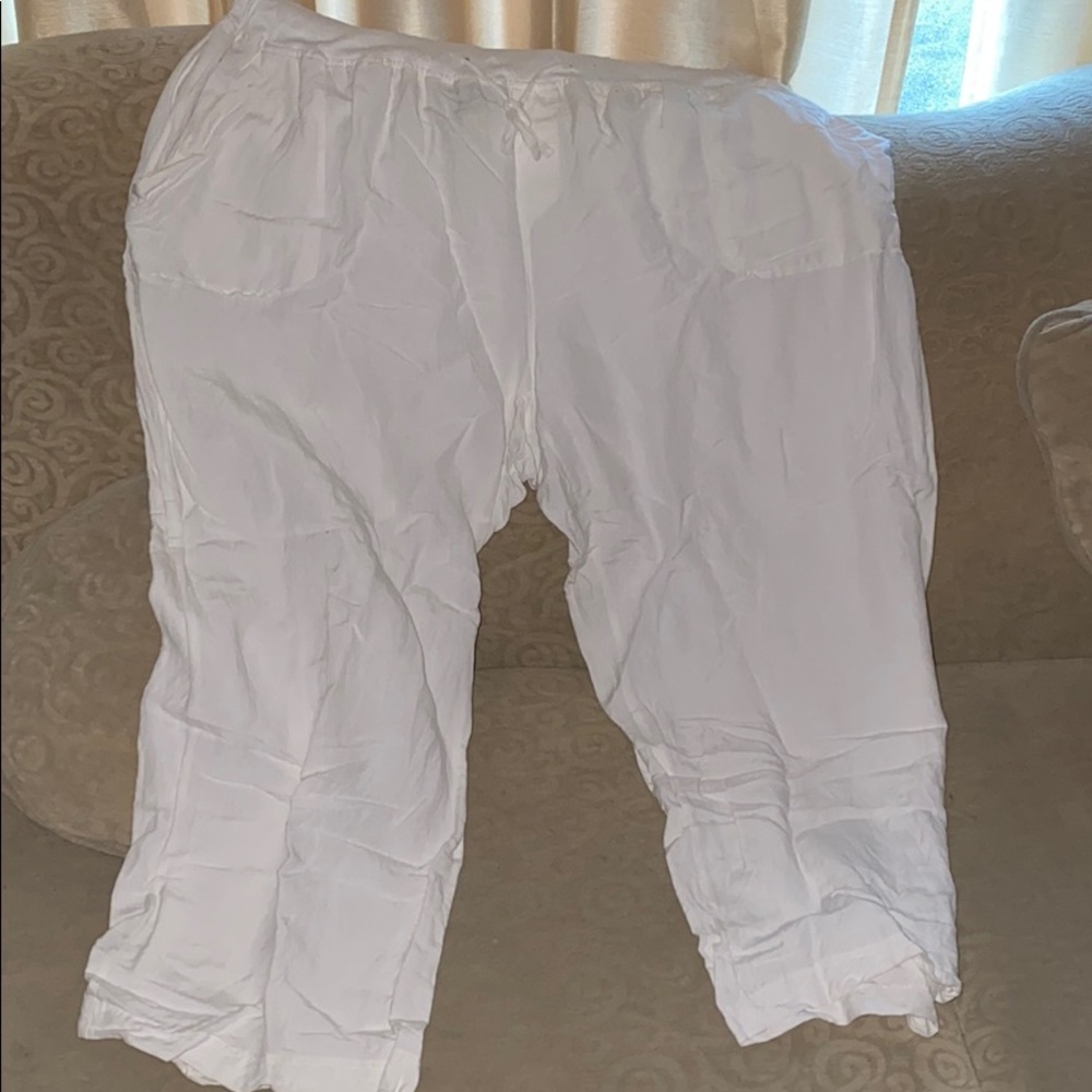 White linen palazzo pants